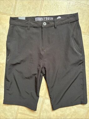 NWT BKE Hybrid Standard Fit Men's 26 Black Stretch Chino Shorts Buckle Athletic